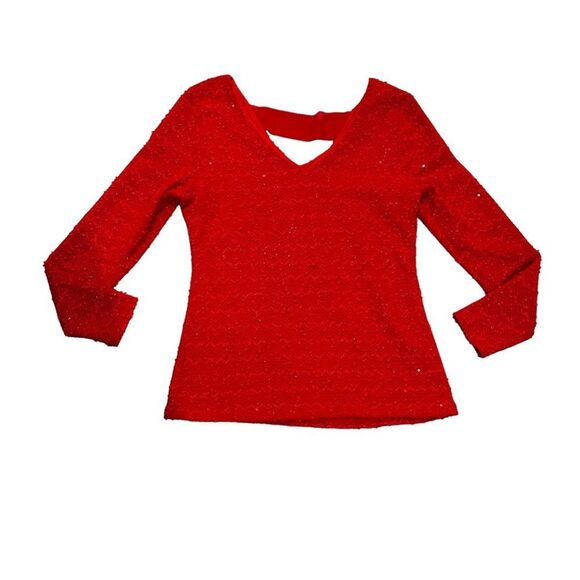 Jennifer Lopez Red Sequin V-Neck Keyhole Sweater - Size Large - Picture 7 of 10